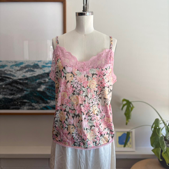 vintage pink lace floral slip tank - Picture 4 of 8